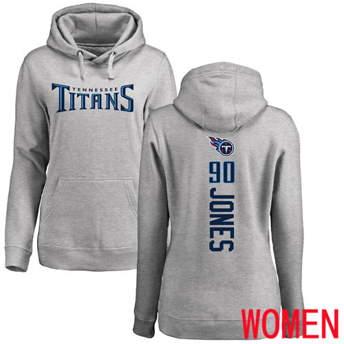 Tennessee Titans Ash Women DaQuan Jones Backer NFL Football #90 Pullover Hoodie Sweatshirts